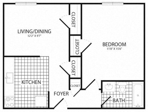 Floor plan for 1 bed, 1 bath, 474 sqft